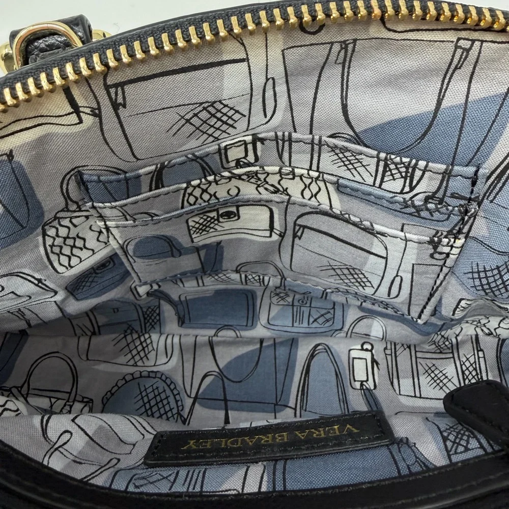 Vera Bradley Leather Mini Angled Bowler Top Handle Bag Black